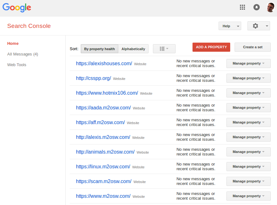 This screenshot presents the list of your website. That's how your home Google Search Console looks like once you added a couple websites.